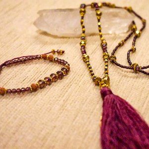 Purple Balinese Mala necklace and bracelet